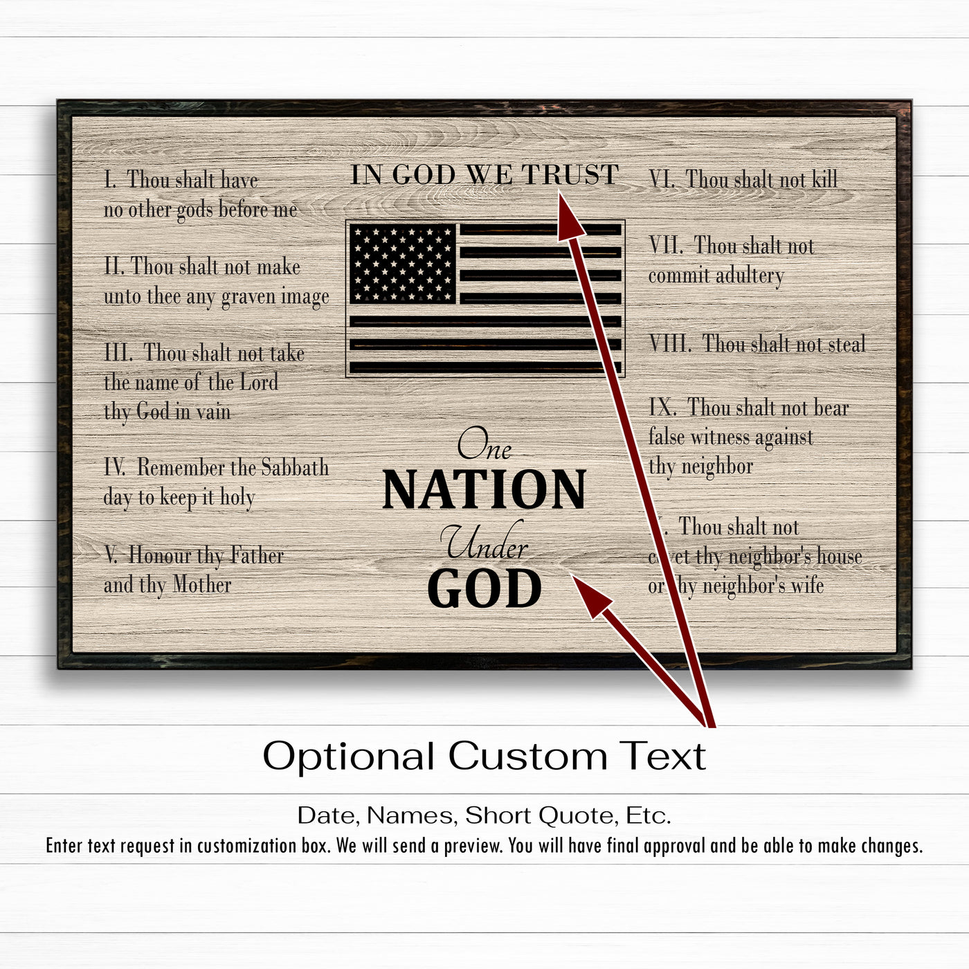 custom carved american flag & 10 commandments wood wall art. Spiritual and patriotic wall decor for Veteran's Day, Independence Day, and Memorial Day