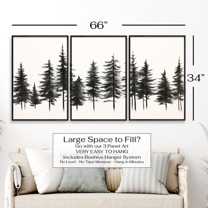 Custom framed canvas pine tree forest art. Cabin and nature wall decor made in Lincoln, Nebraska, USA