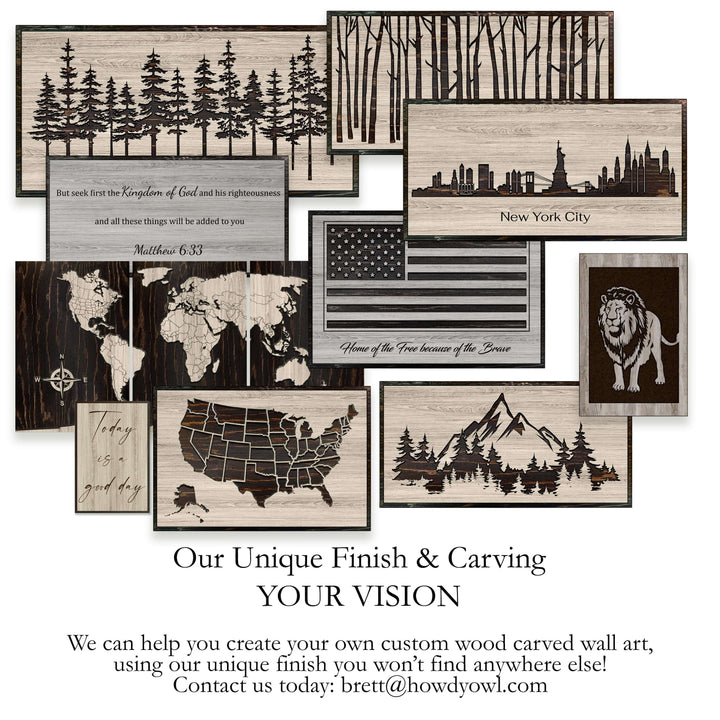 Add personalized custom text &amp; pictures to create the perfect custom wood wall art for any occasion. Howdy Owl is always available to offer custom design support.