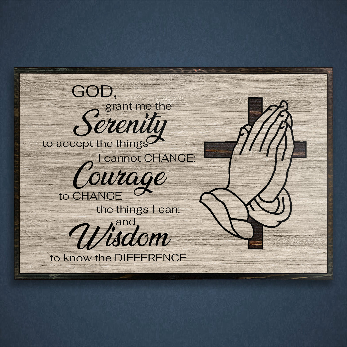Praying Hands with Cross Custom Wood Wall Art - Handcrafted Religious Decor