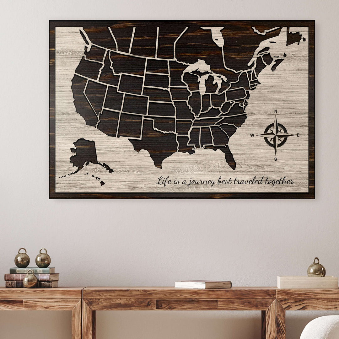 US &amp; Canada push pin map. Carved wooden map. Dimensional 3D wood wall art that is push pin friendly to mark travels. Excellent birthday or anniversary gift idea.
