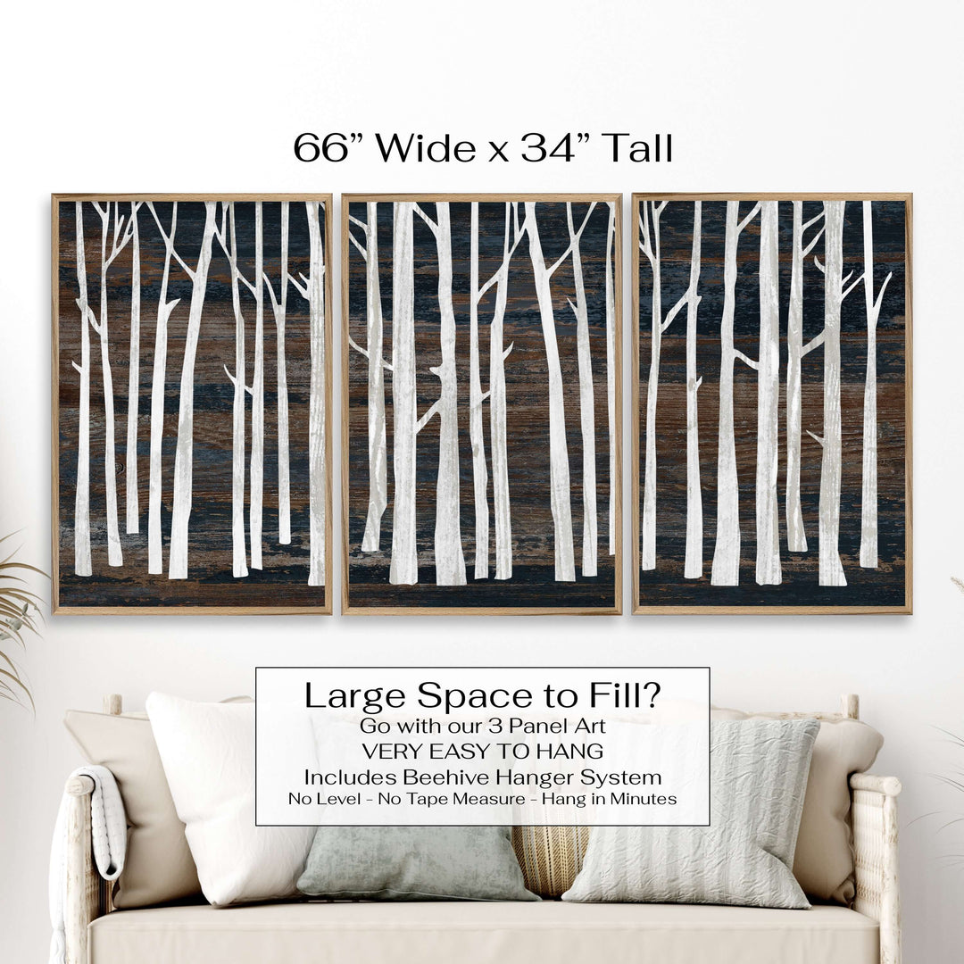Custom framed canvas birch tree wall art. Cabin and nature wall decor made in Lincoln, Nebraska, USA