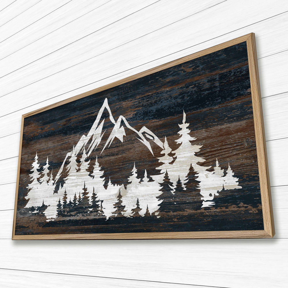Custom framed canvas mountain art. Cabin and nature wall decor made in Lincoln, Nebraska, USA