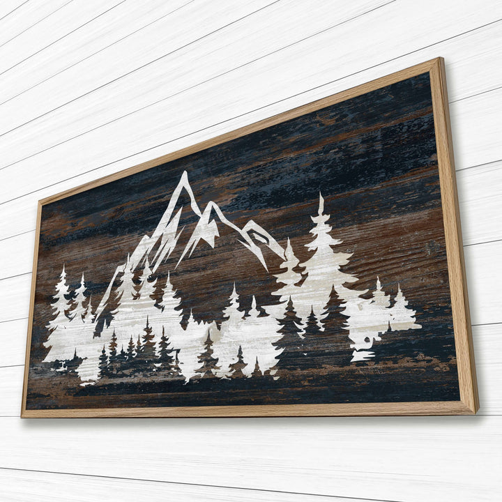 Custom framed canvas mountain art. Cabin and nature wall decor made in Lincoln, Nebraska, USA