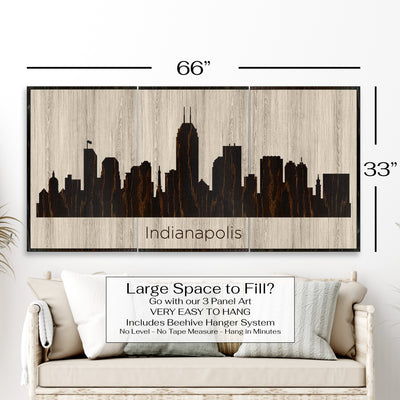 Indianapolis Indiana City Skyline Custom Wood Wall Art Carved with CNC Machine