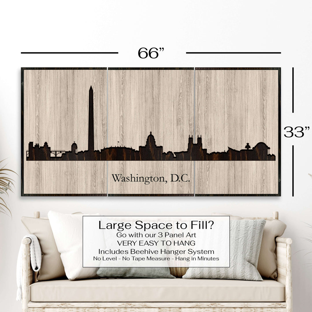 Washington DC city skyline wood all art. Custom carved into solid wood and features Howdy Owl&