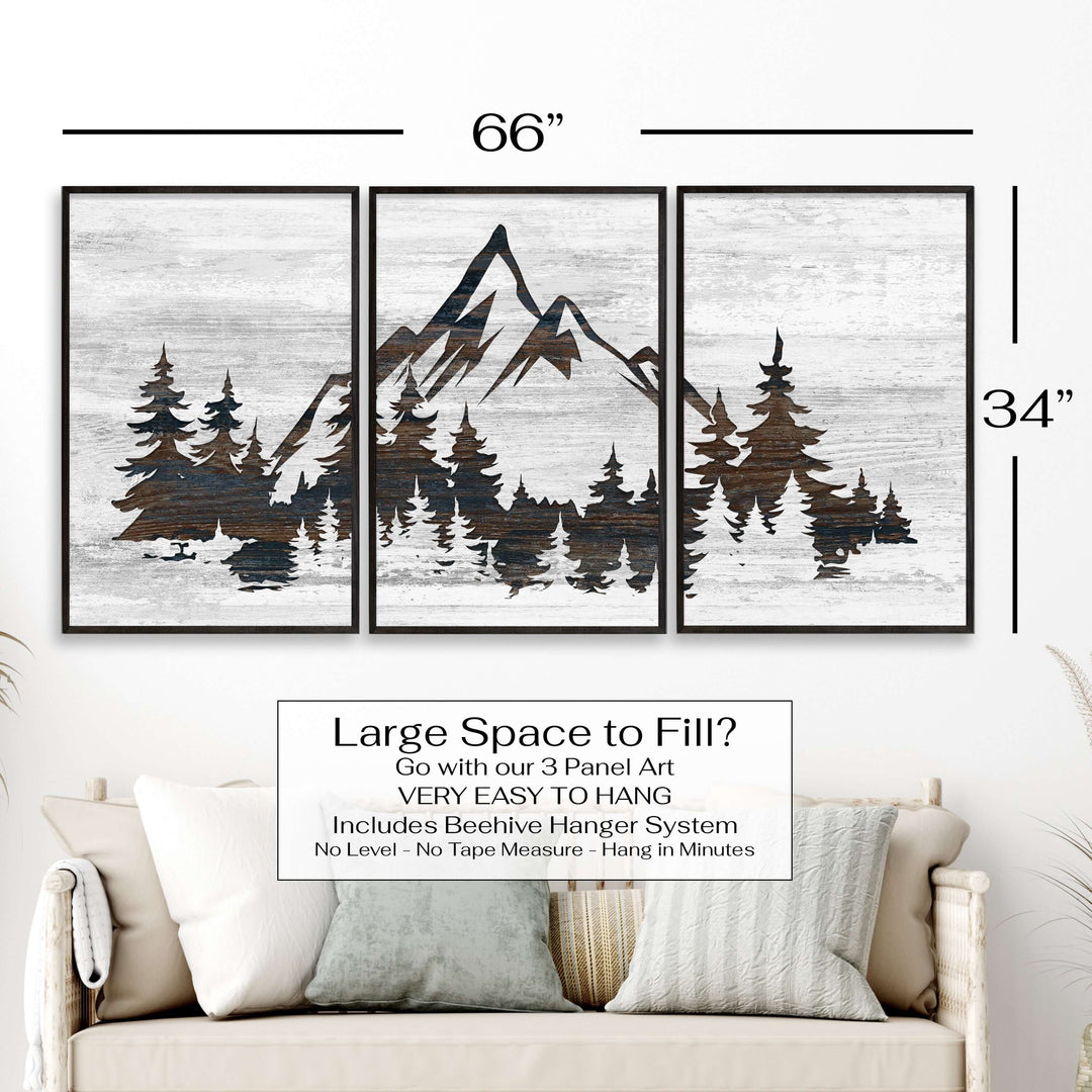 Custom framed canvas mountain art. Cabin and nature wall decor made in Lincoln, Nebraska, USA