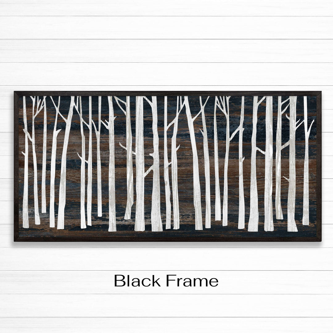 Custom framed canvas birch tree wall art. Cabin and nature wall decor made in Lincoln, Nebraska, USA