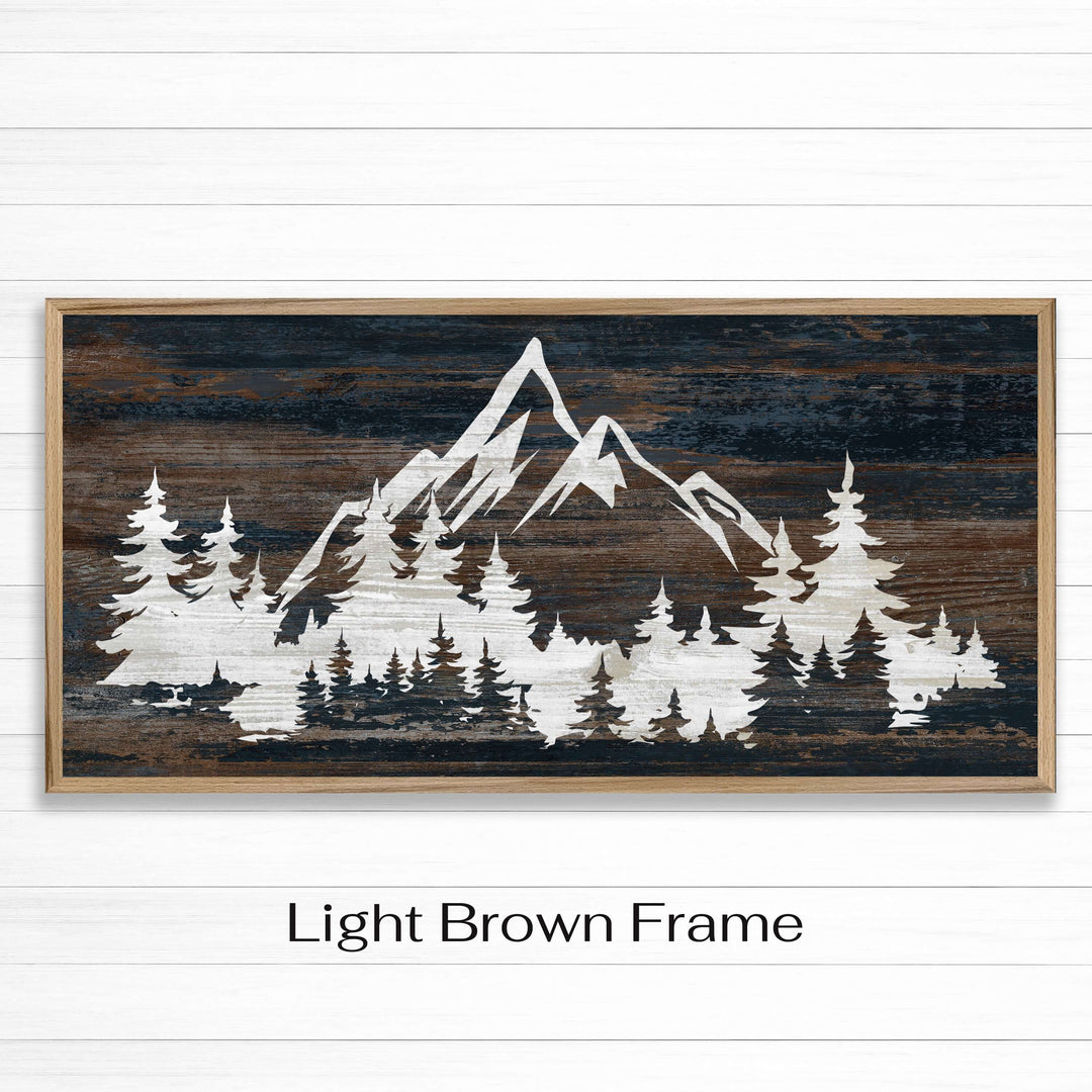 Custom framed canvas mountain art. Cabin and nature wall decor made in Lincoln, Nebraska, USA