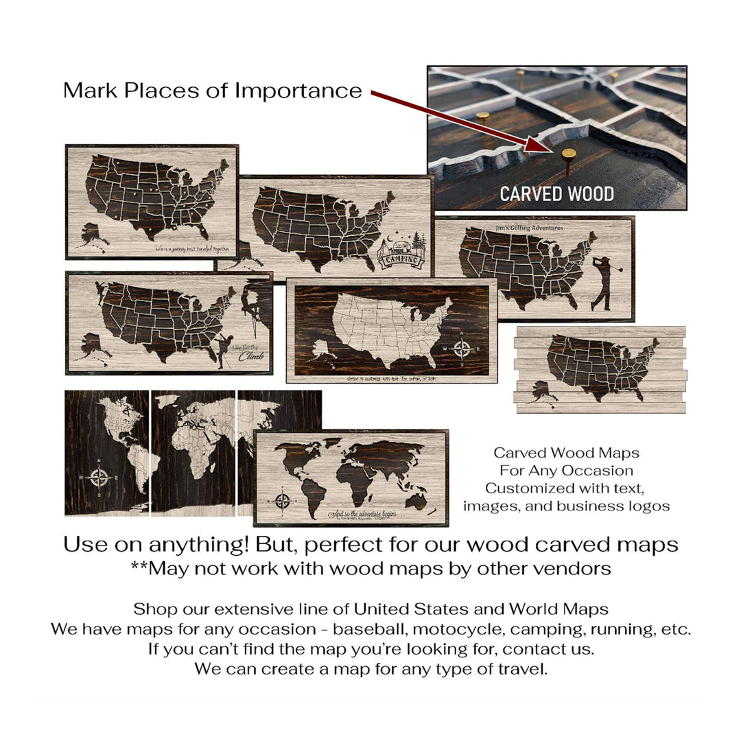 Golfer push pin for push pin travel maps. Solid metal and lead free, these push pins are excellent for marking travels on a push pin map, or use them as a Lapel pin.