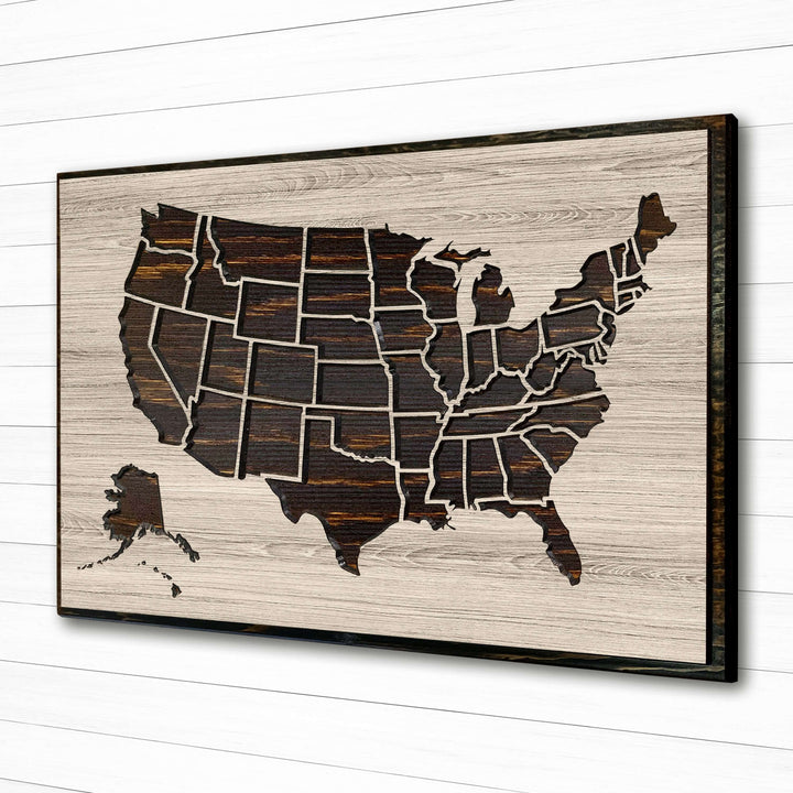 custom us push pin map wood wall art - vintage distressed wood finish