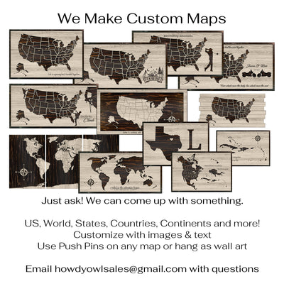 push pin map usa - carved wood US map art