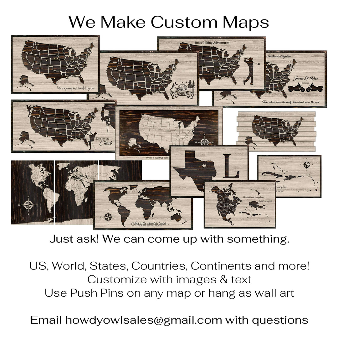 custom us push pin map wood wall art - vintage distressed wood finish