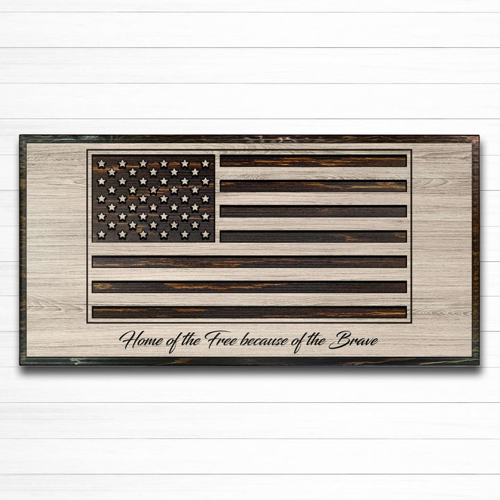 Custom carved American flag wood wall art with raised stars and stripes