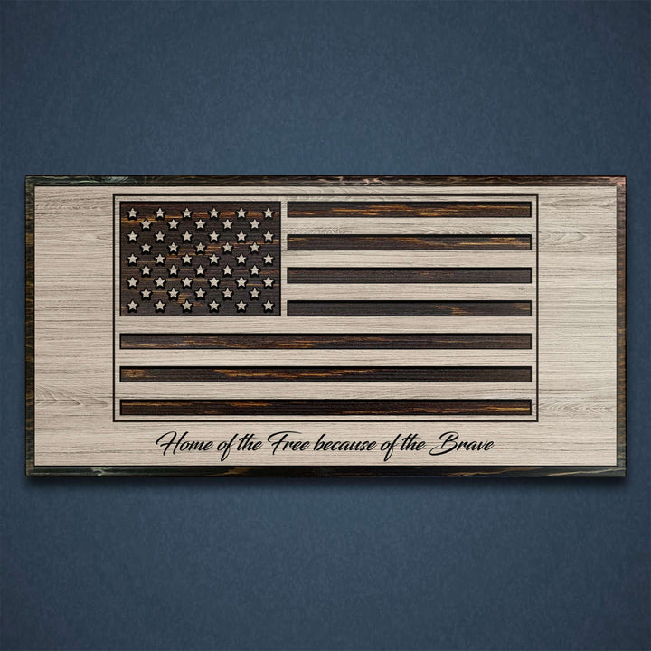 Custom carved American flag wood wall art with raised stars and stripes