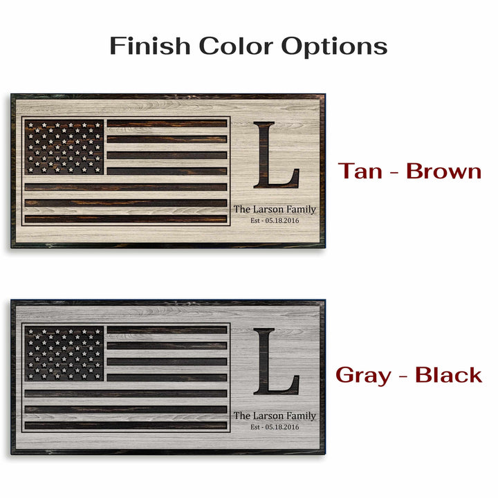 custom carved american flag wood wall art with family name and established date