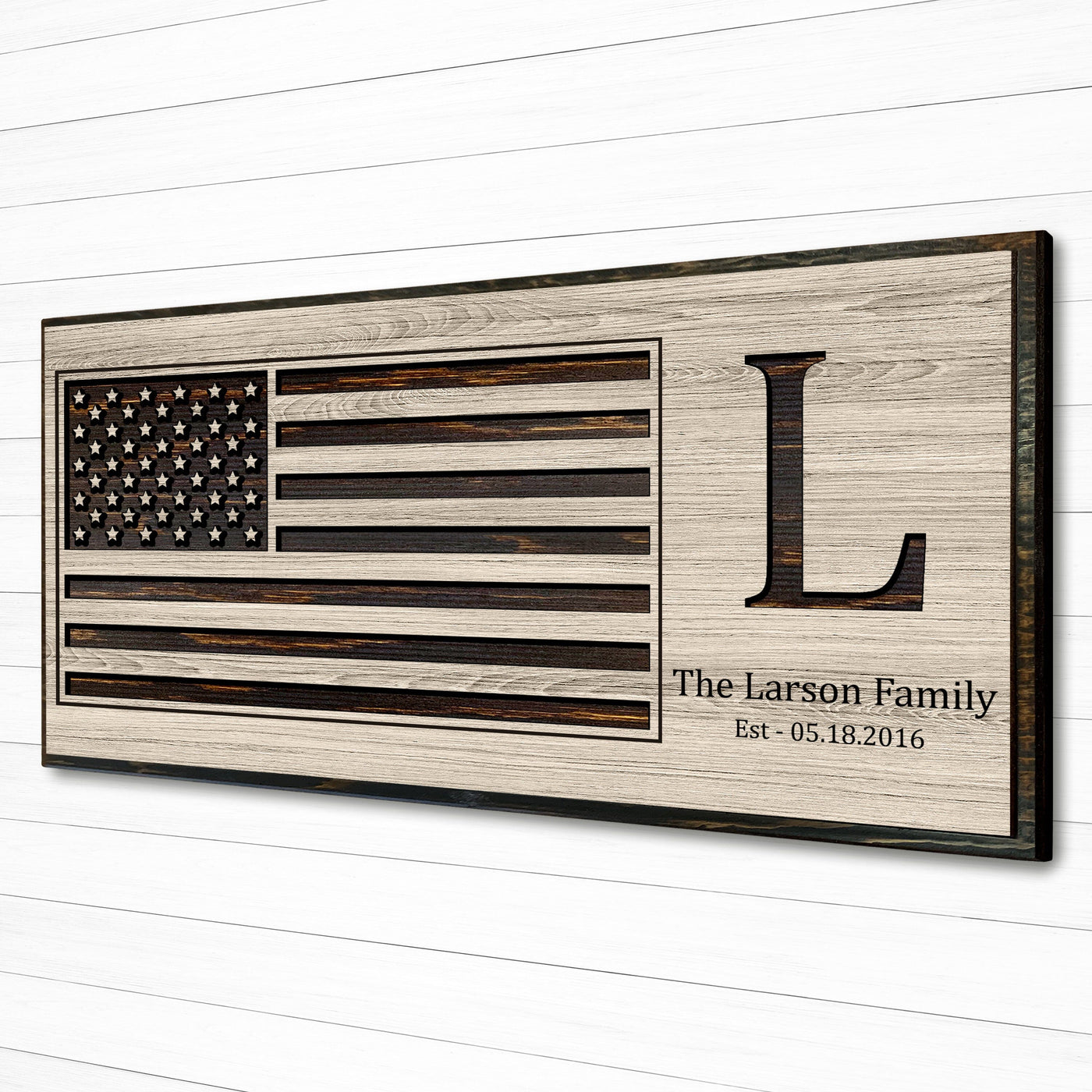 custom carved american flag wood wall art with family name and established date
