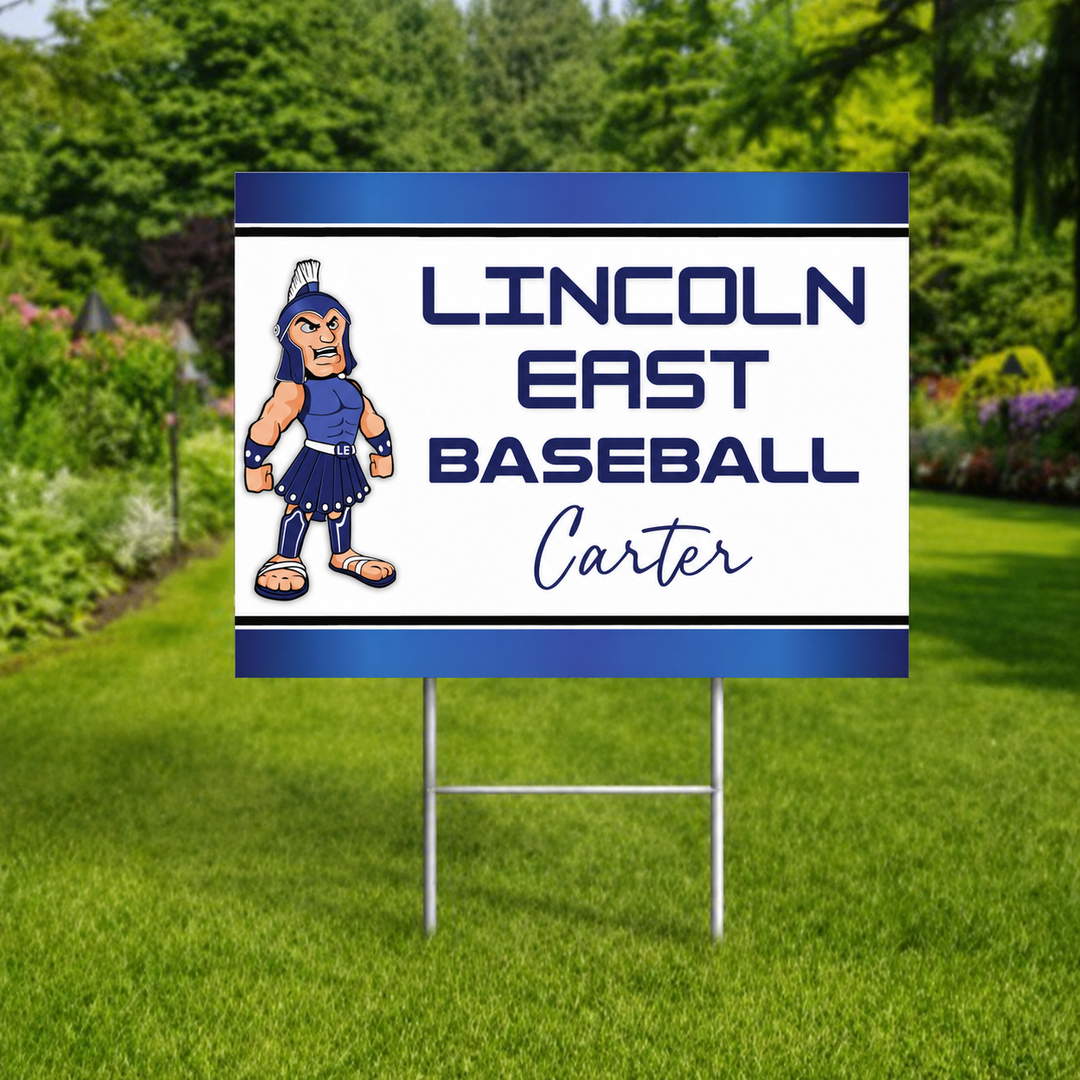 Lincoln East Spartans personalized yard sign with metal H-frame