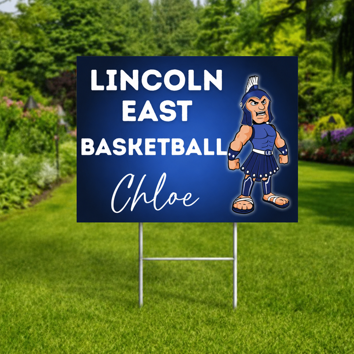 Lincoln East Spartans personalized yard sign with metal H-frame