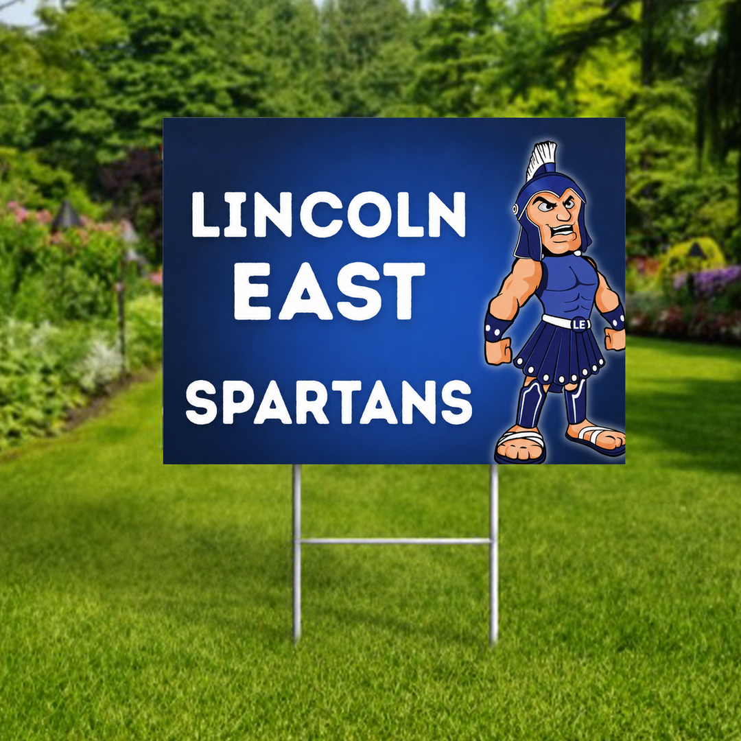 Lincoln East Spartans personalized yard sign with metal H-frame