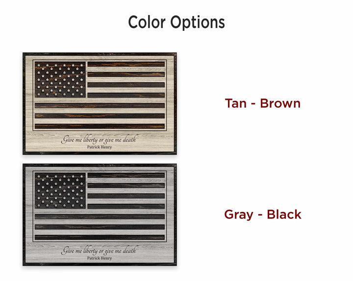 custom carved american flag wood wall art with Patrick Henry quote give me liberty or give me death