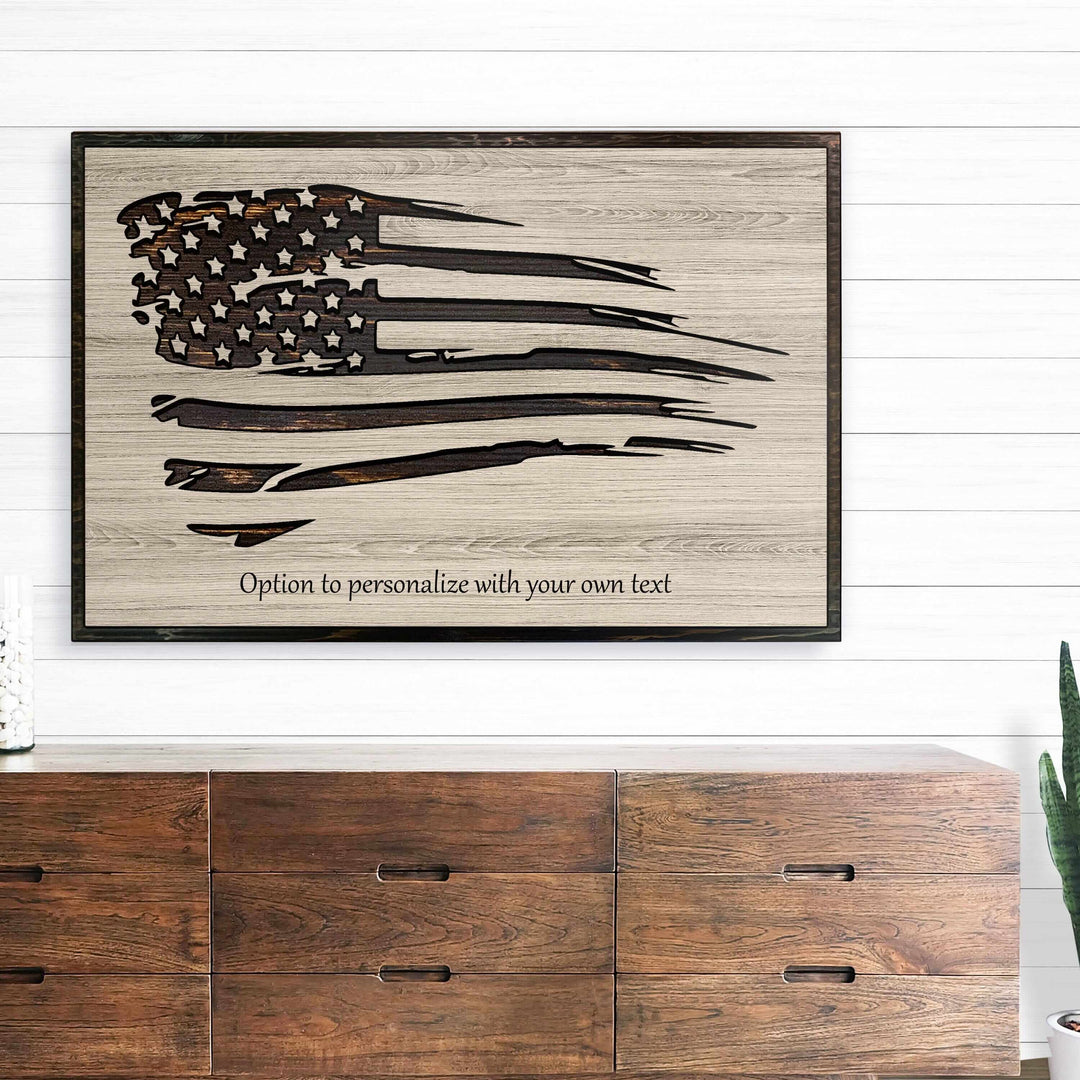 custom carved american shred flag wood wall art