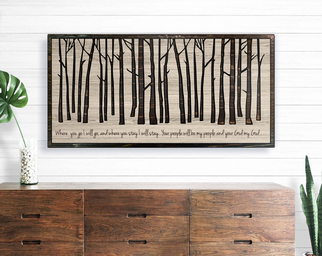 Birch tree wood wall art - Custom nature art