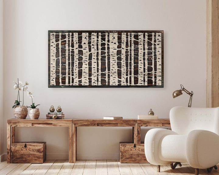 abstract birch tree wood wall art