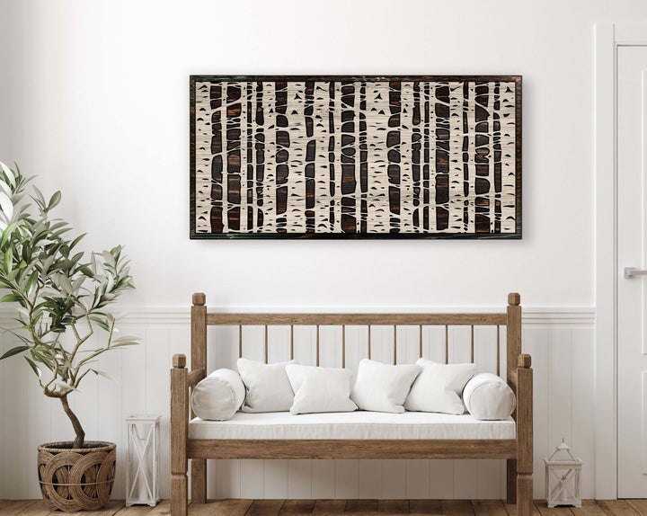 abstract birch tree wood wall art