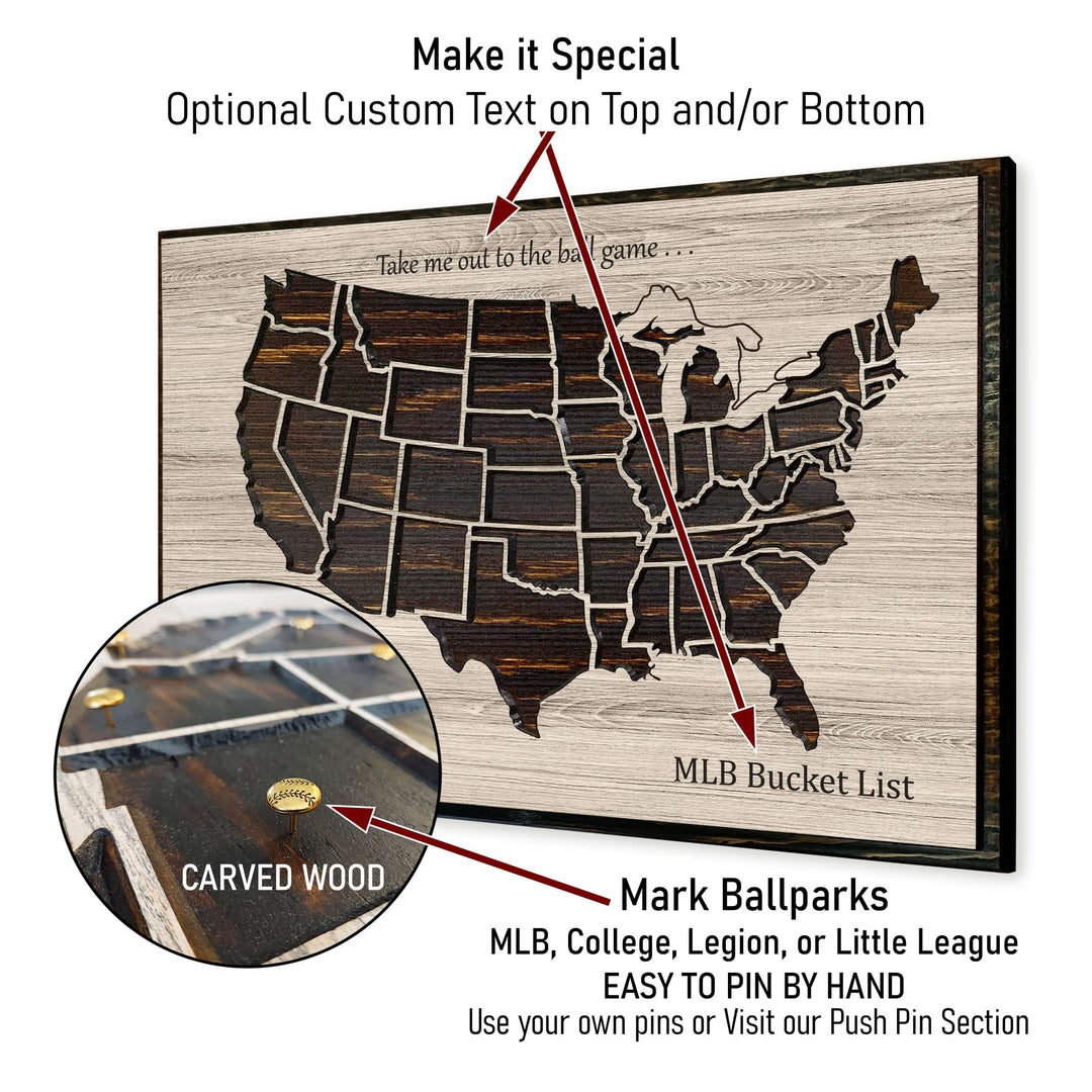 Baseball Bucket List US Map Howdy Owl 