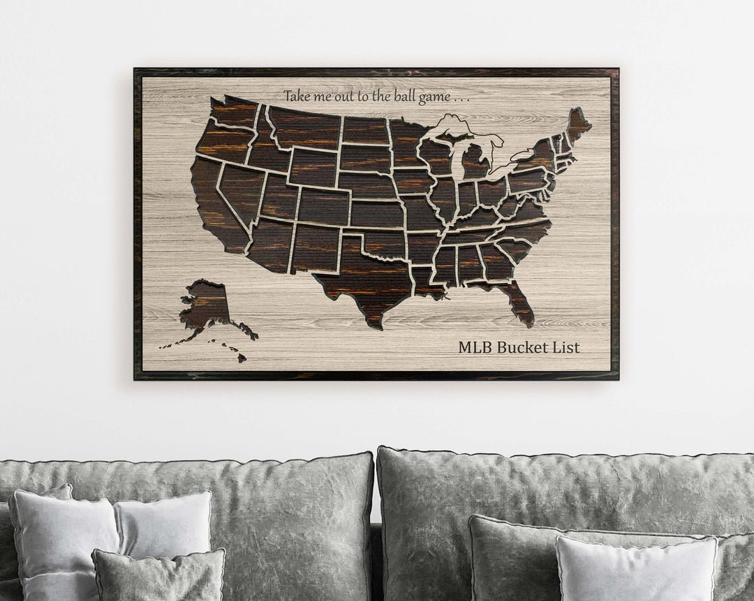 baseball bucket list us push pin travel map