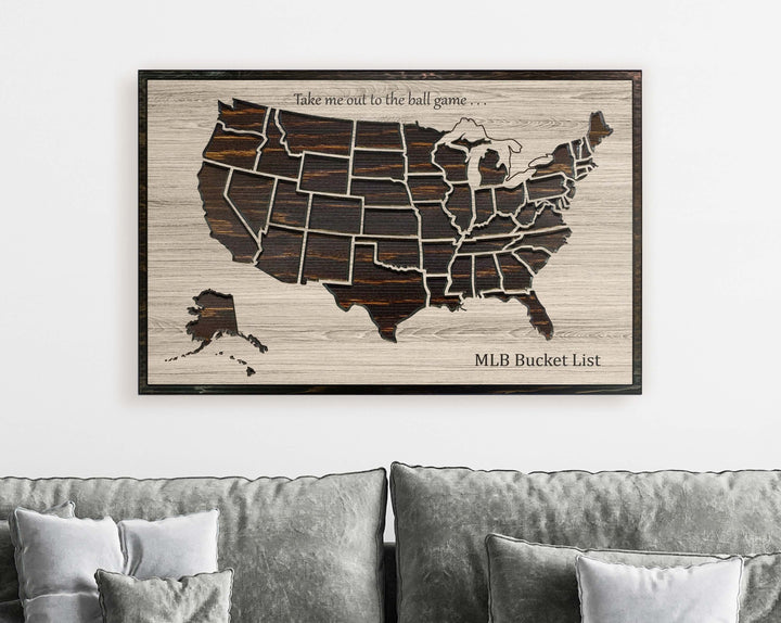 baseball bucket list us push pin travel map