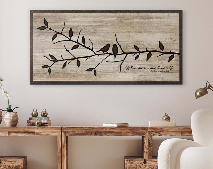 Carved Wood Wall Art Love Birds Modern Farmhouse Sign