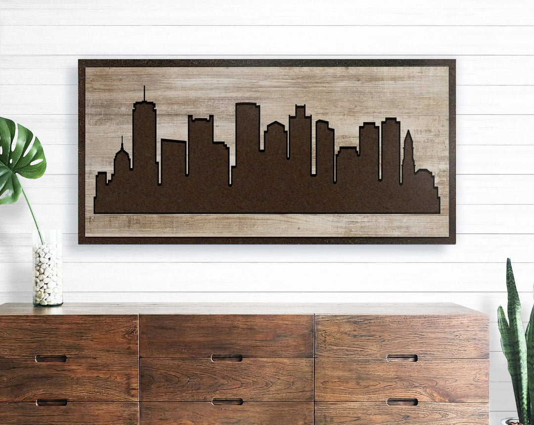 Boston, Massachusetts City Skyline Wood Wall Art