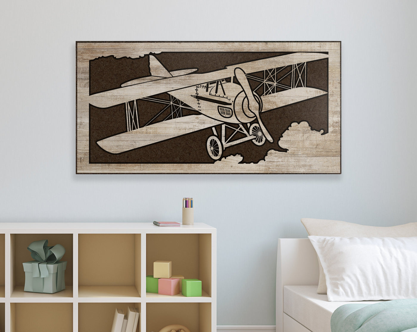 Airplane wood wall art. Wall decor for aviation, pilot, kids, nursery, or bedroom.