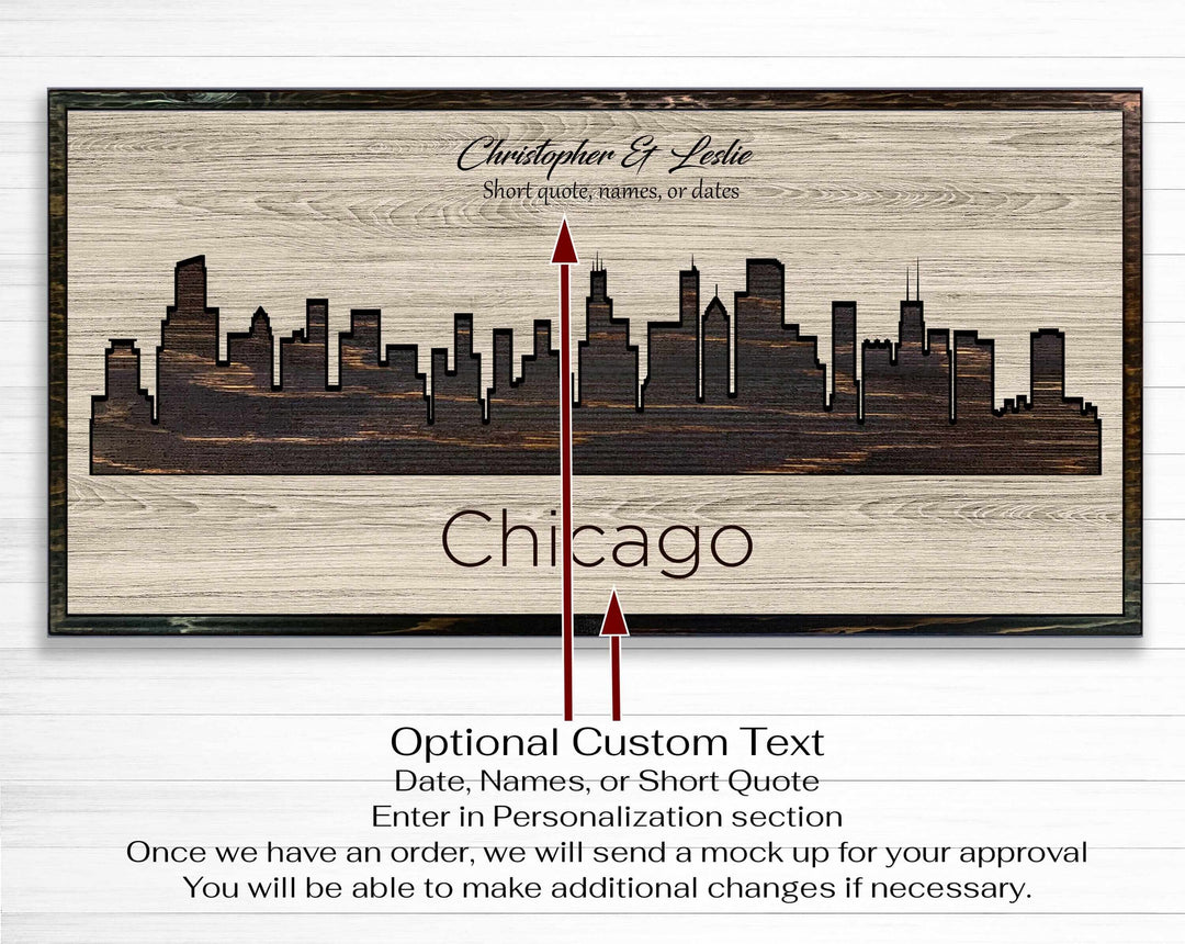 Chicago Illinois City Skyline Custom Wood Wall Art Carved with CNC Machine