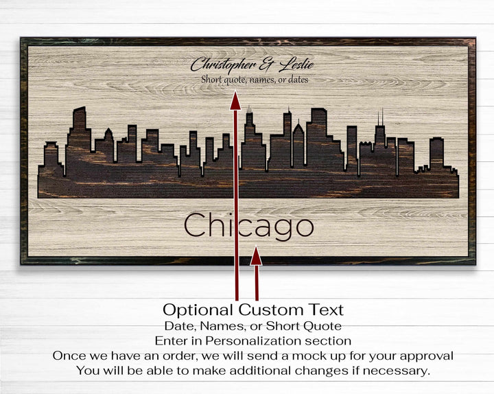 Chicago Illinois City Skyline Custom Wood Wall Art Carved with CNC Machine