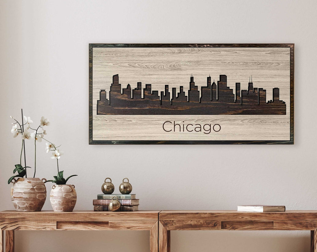Chicago Illinois City Skyline Custom Wood Wall Art Carved with CNC Machine