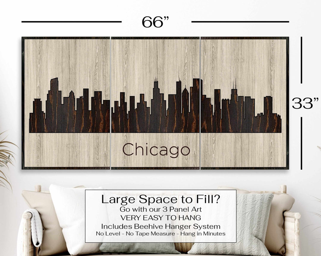 Chicago Illinois City Skyline Custom Wood Wall Art Carved with CNC Machine