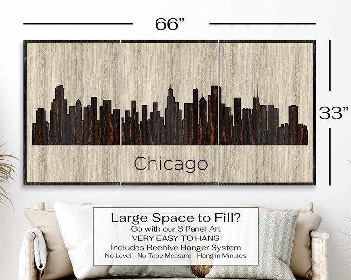 Chicago Illinois City Skyline Custom Wood Wall Art Carved with CNC Machine
