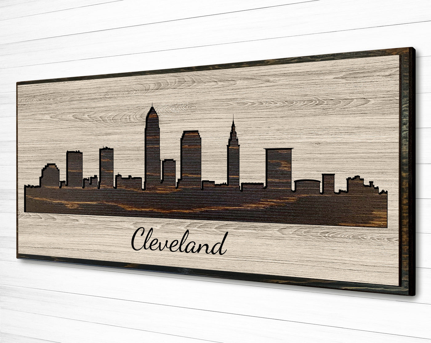 Cleveland Ohio City Skyline Custom Wood Wall Art Carved with CNC Machine