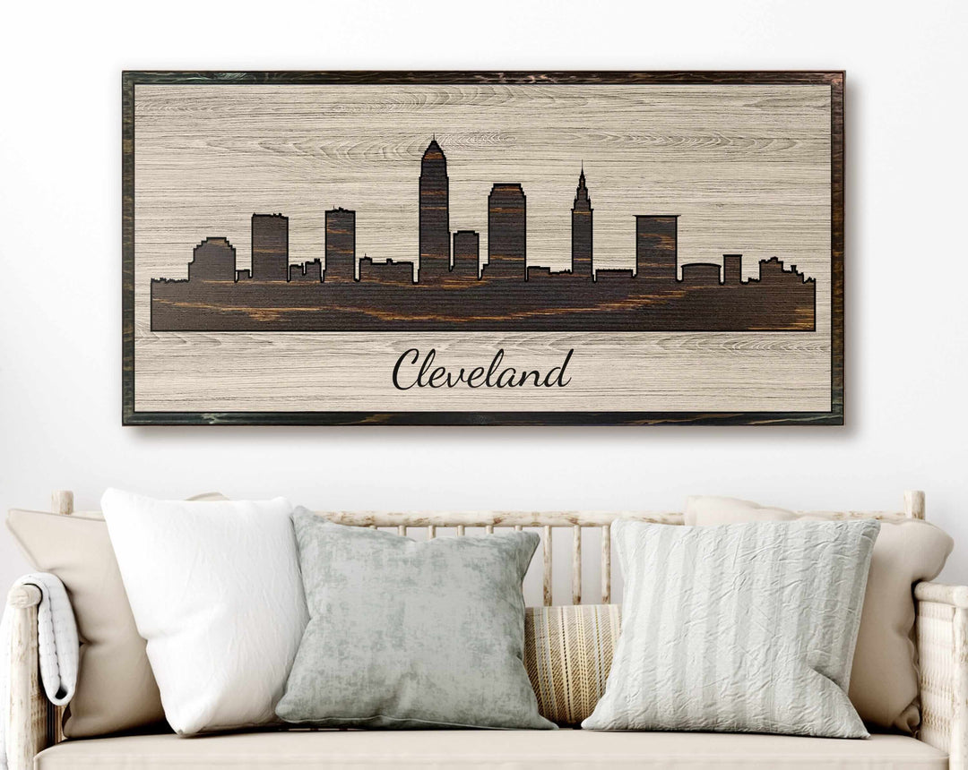 Cleveland Ohio City Skyline Custom Wood Wall Art Carved with CNC Machine