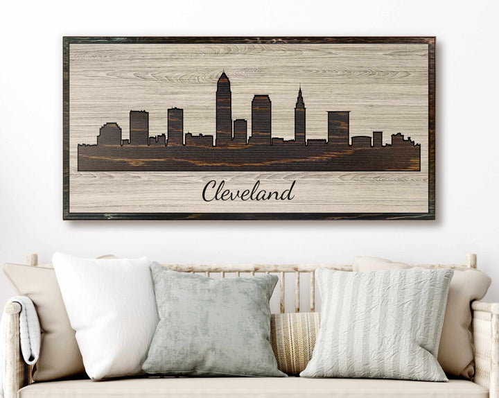 Cleveland Ohio City Skyline Custom Wood Wall Art Carved with CNC Machine