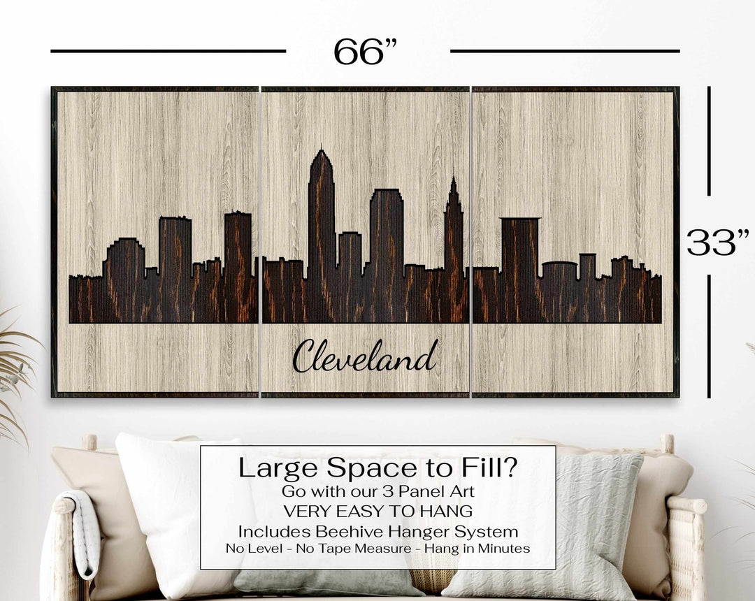 Cleveland Ohio City Skyline Custom Wood Wall Art Carved with CNC Machine
