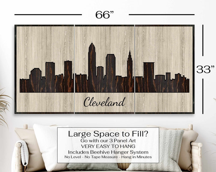 Cleveland Ohio City Skyline Custom Wood Wall Art Carved with CNC Machine