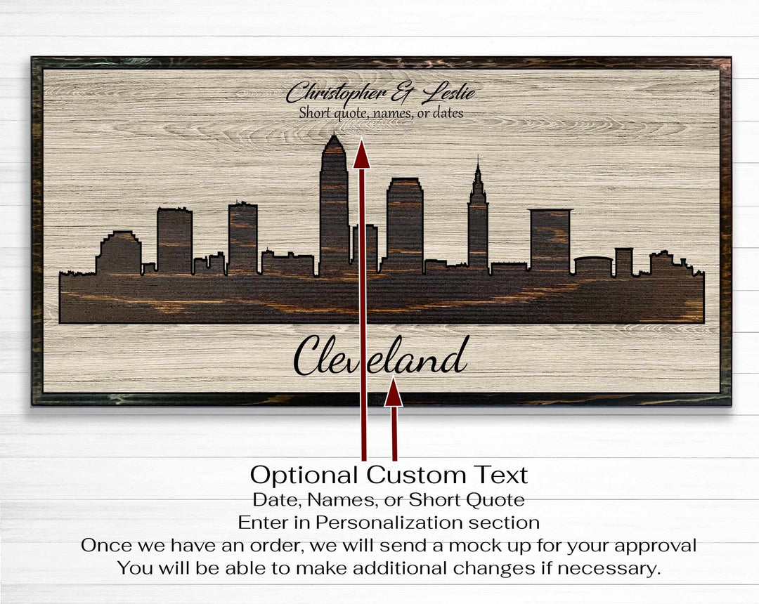 Cleveland Ohio City Skyline Custom Wood Wall Art Carved with CNC Machine