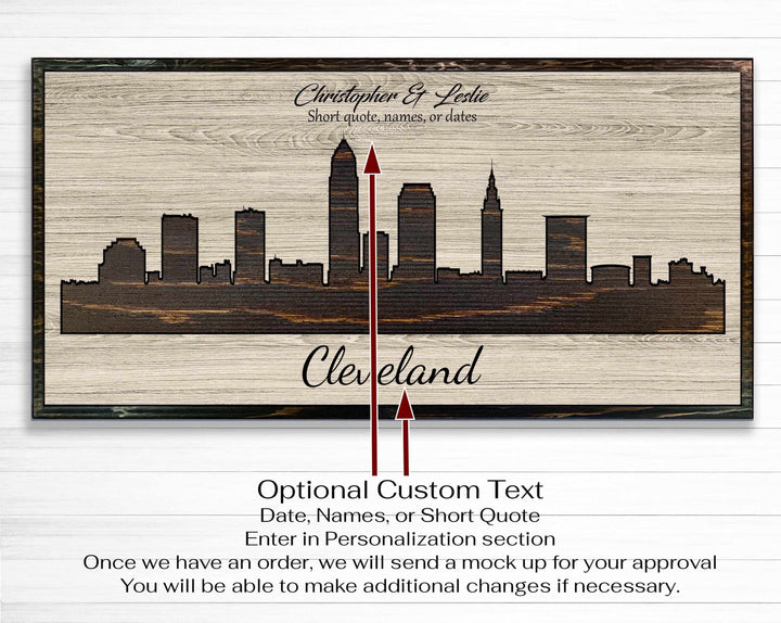 Cleveland Ohio City Skyline Custom Wood Wall Art Carved with CNC Machine