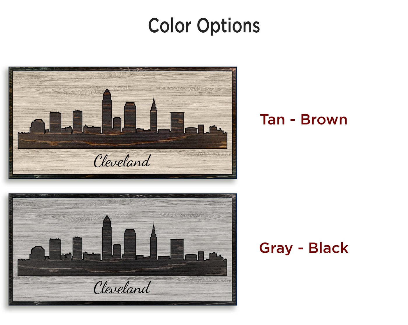 Cleveland Ohio City Skyline Custom Wood Wall Art Carved with CNC Machine
