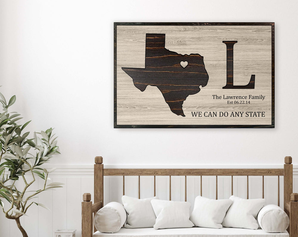 State Sign - Family name sign - Carved wood state map personalized with your own text