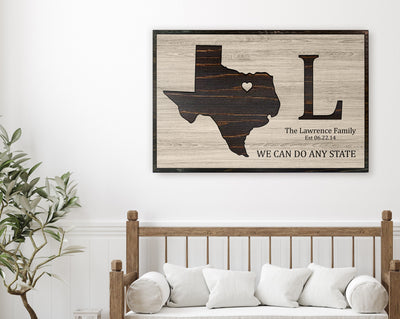 State Sign - Family name sign - Carved wood state map